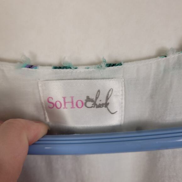 Soho Chick blue and purple textured floral vneck sleeveless artsy dress Size med - Picture 3 of 12